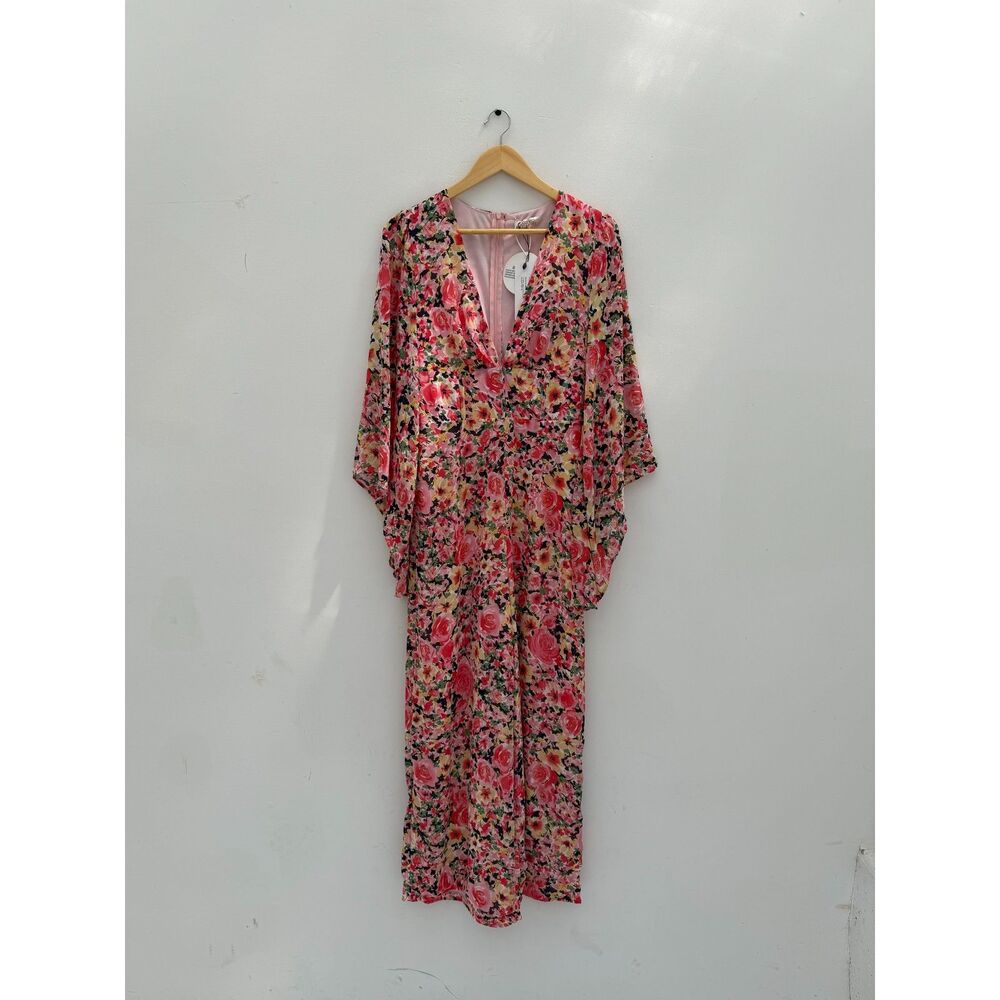 Boohoo Wide Sleeve Floral Occasion Jumpsuit - Pink Floral - UK Size 10 (US 6)